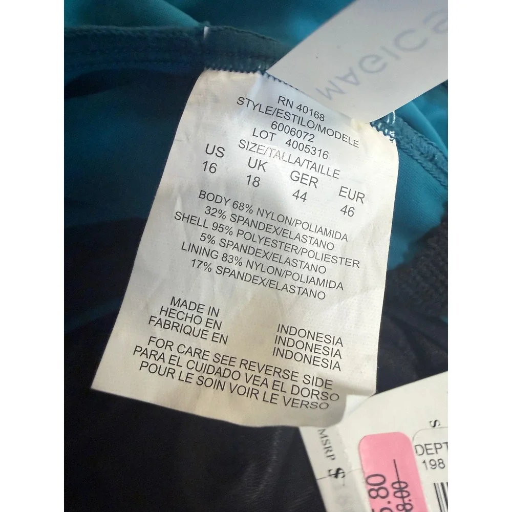 Magicsuit Women Teal Blue Blouson High Neck One Piece Swimsuit NWT Size 16